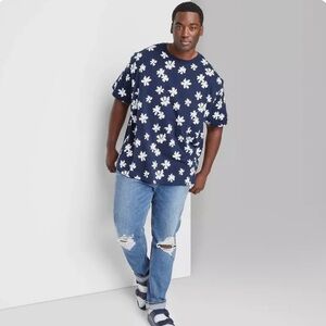 New Original Use Men's Floral Print Short Sleeve T-Shirt Navy Blue XXL NWT